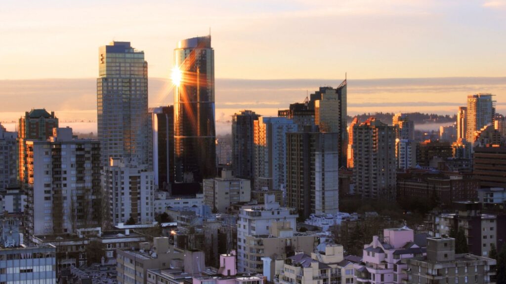 Surrey, British Columbia city skyline showcasing a growing urban and business district