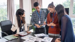 Digital branding strategy session with brand positioning notes, messaging framework, and website wireframe planning in Canada