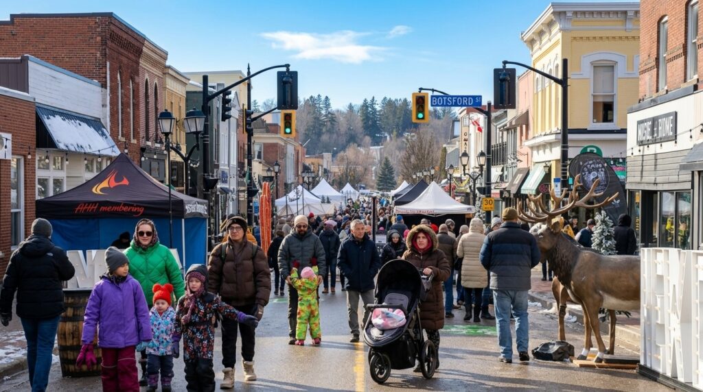 Downtown Newmarket, Ontario street festival with vendor booths, local businesses, and community crowd showcasing seasonal events and vibrant small-town commerce