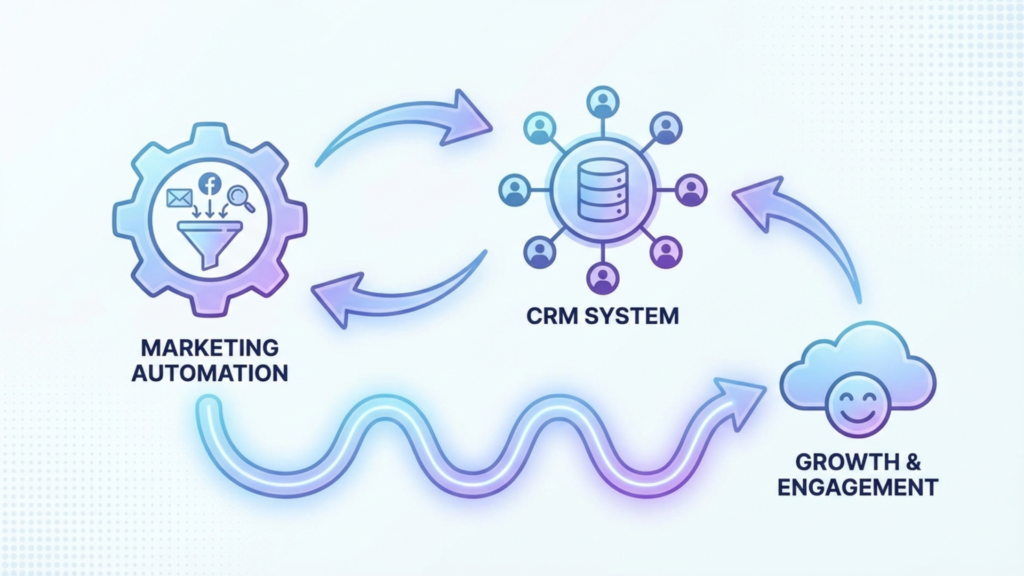 Marketing automation feeding into a CRM system to drive customer growth and engagement
