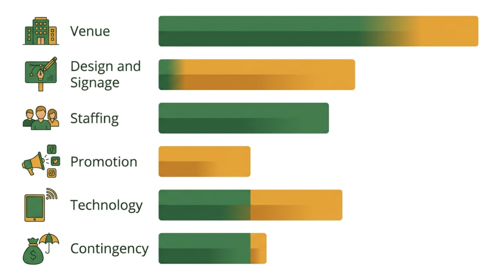Brand activation event budget breakdown infographic for small businesses