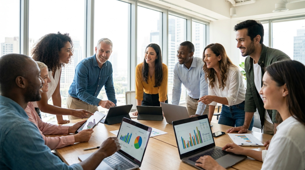 Experiential marketing team analyzing campaign performance