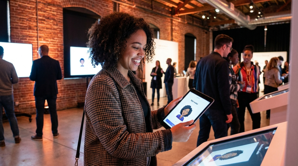Attendee delighted by personalized experiential marketing experience