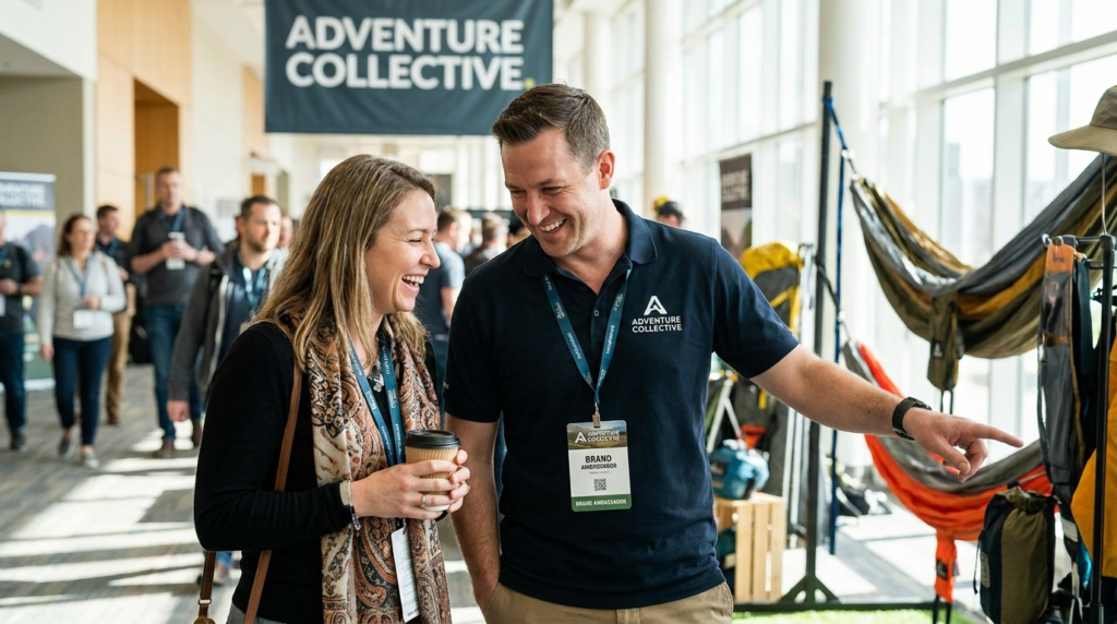 Genuine connection between attendee and brand representative at intimate activation