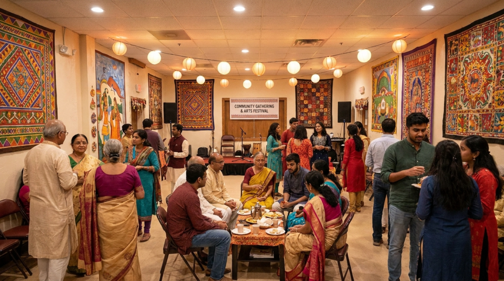 Community gathering at South Asian cultural center