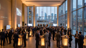 Executives attending a premium corporate product launch event at a Toronto venue in 2026.