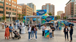 Branded mobile experiential marketing tour activation in a Canadian downtown in 2026.