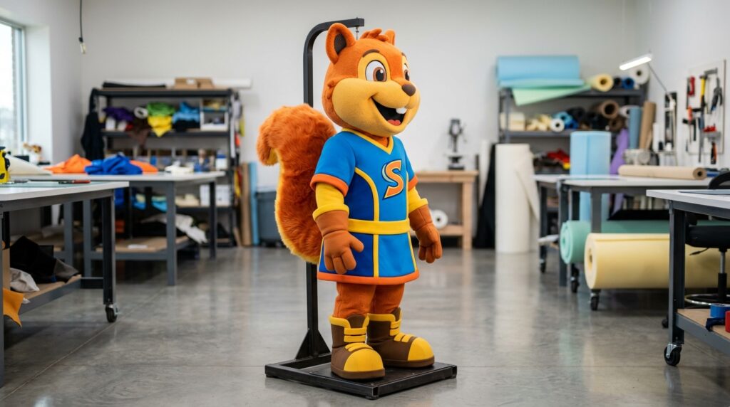 Professional brand mascot costume showing quality construction and ventilation detail in 2026.