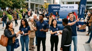 Multicultural brand ambassador team engaged at a Canadian activation event in 2026.