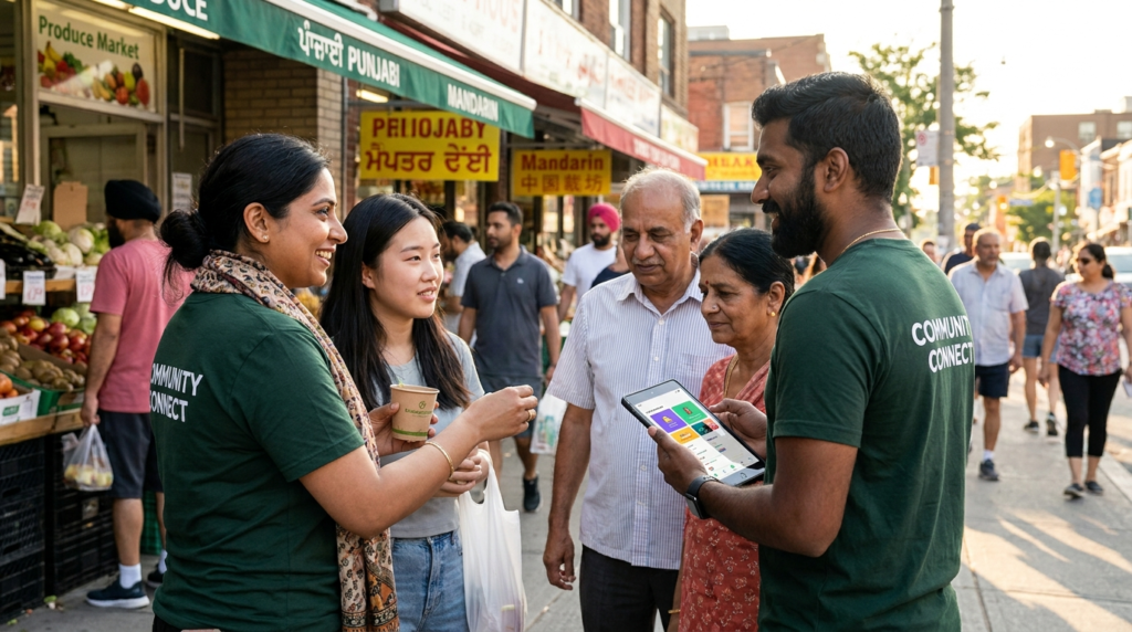 Experiential marketing activation in Toronto multicultural community neighbourhood with brand ambassadors and diverse consumers in 2026.