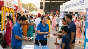 Telecom marketing Canada brand ambassador team engaging multicultural community members at a South Asian cultural festival activation in the GTA.