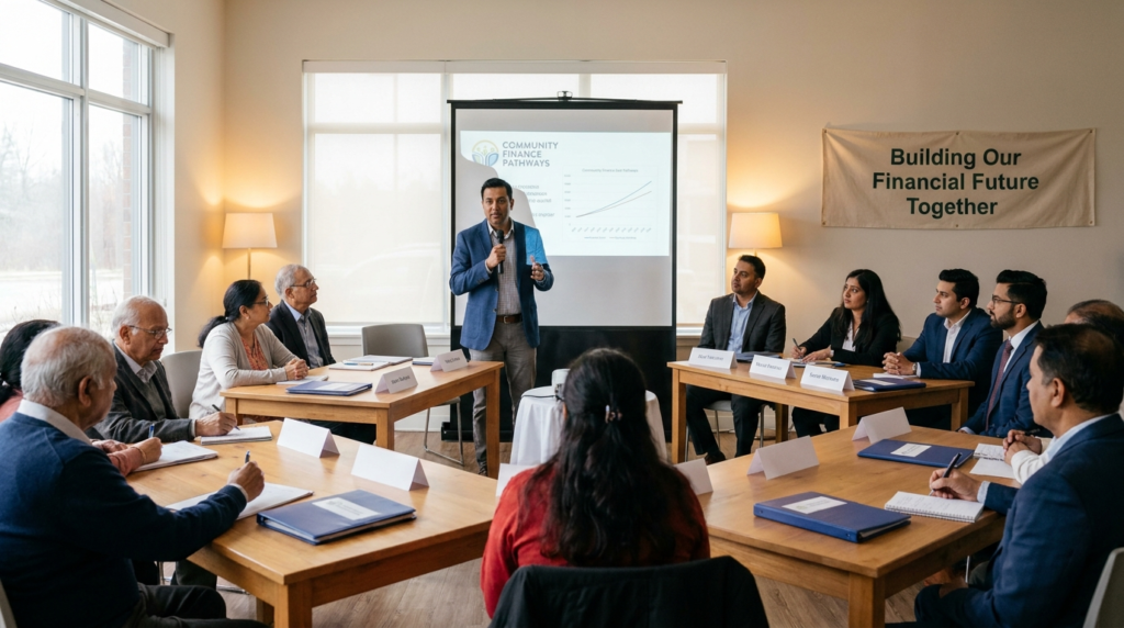 In-language financial literacy event for South Asian Canadian community members as part of a multicultural financial services marketing program in Brampton Ontario.