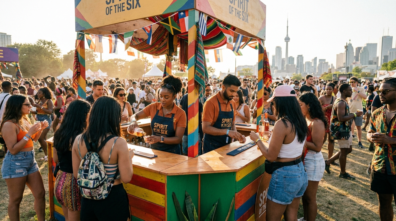 Alcohol marketing in Ontario brand ambassador team engaging multicultural festival attendees at a licensed event activation at a summer cultural festival in the GTA.