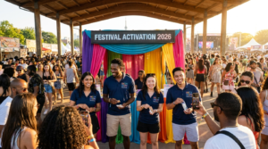 Experiential marketing agency Toronto Brand Guruz brand ambassador team at a multicultural community festival in the GTA engaging diverse community members.