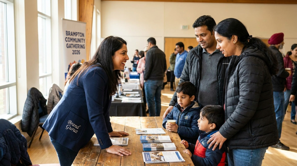 Toronto experiential marketing agency Brand Guruz Punjabi-speaking brand ambassador engaging South Asian Canadian community members at a Brampton multicultural festival.