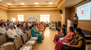 Healthcare marketing Canada in-language community health education workshop for South Asian Canadian community members at a Brampton community centre with a bilingual health educator.
