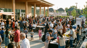 Newcomer marketing Canada: diverse group of new permanent residents at a community welcome event in the GTA in 2026.