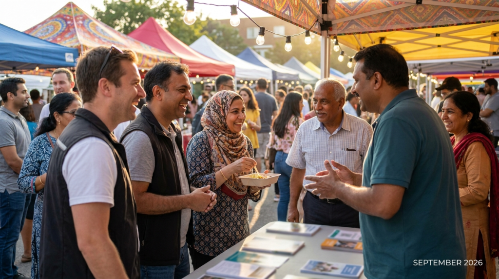 Multicultural marketing Canada: brand ambassadors at a community cultural festival in the GTA demonstrating authentic community-level activation versus broadcast advertising.