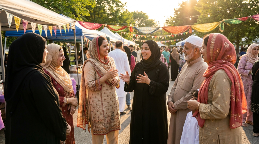 Eid marketing Canada 2026: in-language brand ambassadors engaging with Muslim Canadian families at an Eid community event in Brampton.