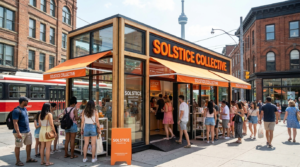 Branded pop-up shop in Toronto with a diverse crowd of GTA shoppers on a summer day