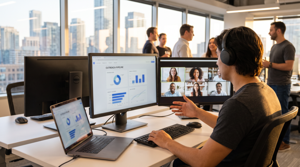 B2B lead generation specialist running a LinkedIn and cold-email outreach campaign to build sales pipeline in a Toronto office