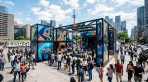 Brand activation in Toronto: a downtown experiential installation drawing a diverse crowd on a busy plaza in Ontario