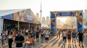 Event sponsorship activation at a Toronto summer festival with a branded pavilion and diverse crowd, GTA Ontario