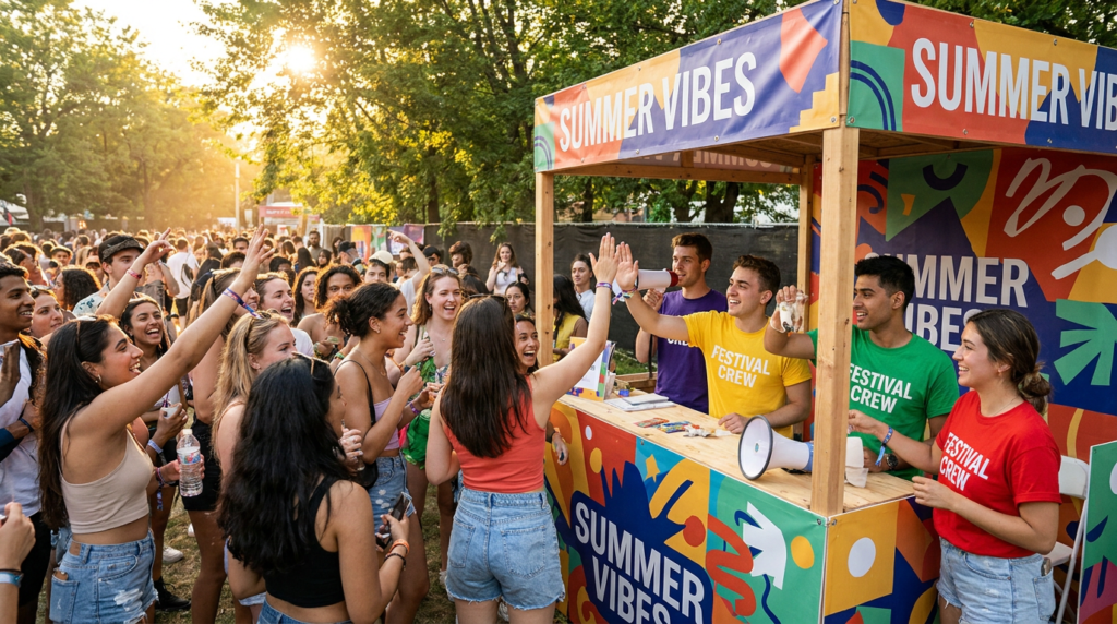Field marketing street team engaging a crowd at an outdoor festival activation in Toronto, Ontario