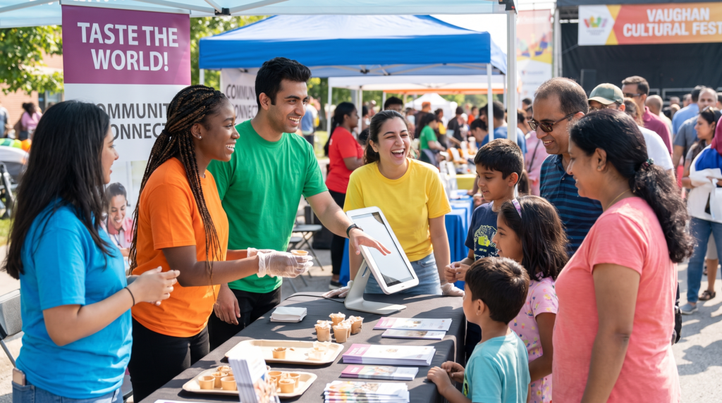 Marketing agency in Vaughan brand ambassadors running an experiential activation booth at a GTA community festival