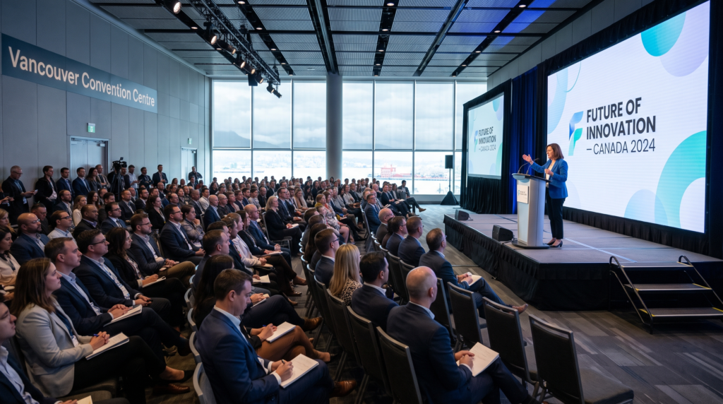 Corporate events in Canada: a diverse business audience at a conference keynote in a Canadian convention centre